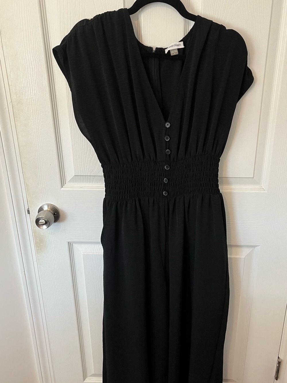 Calvin Klein Black Smocked-Waist Jumpsuit